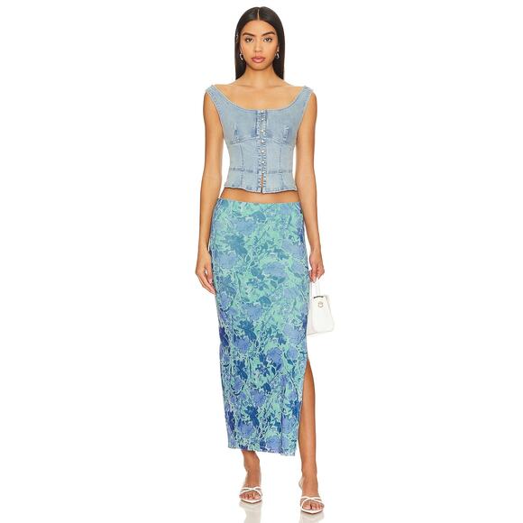 Free People Sally Denim Corset Top In Daylight Sky Combo Size XS - Picture 12 of 13